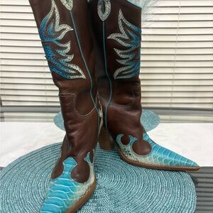 Para Raio Leather &  Snakeskin Cowboy boots